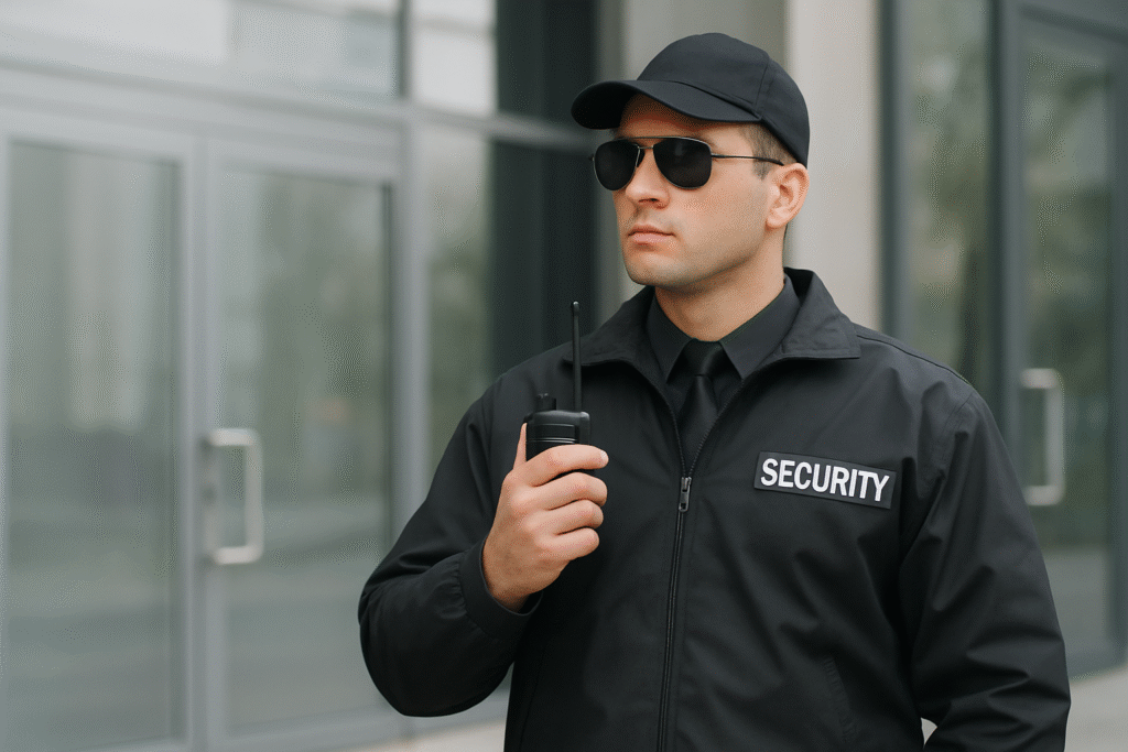 security officer with a radio in his hand