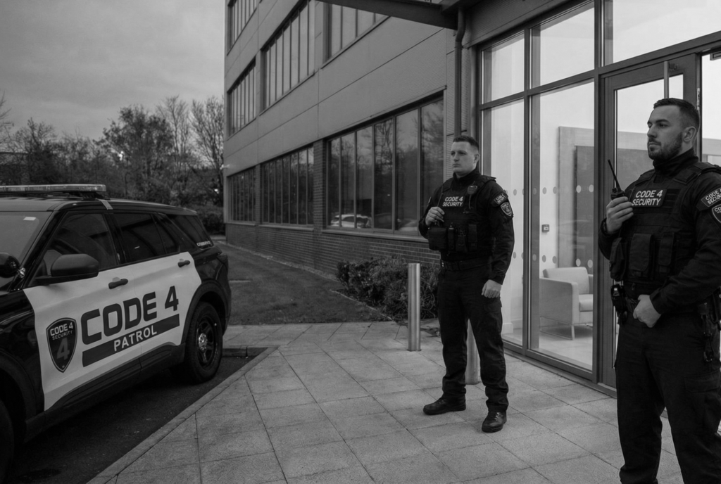 Two licensed security officers staying in-front of the shifting site.