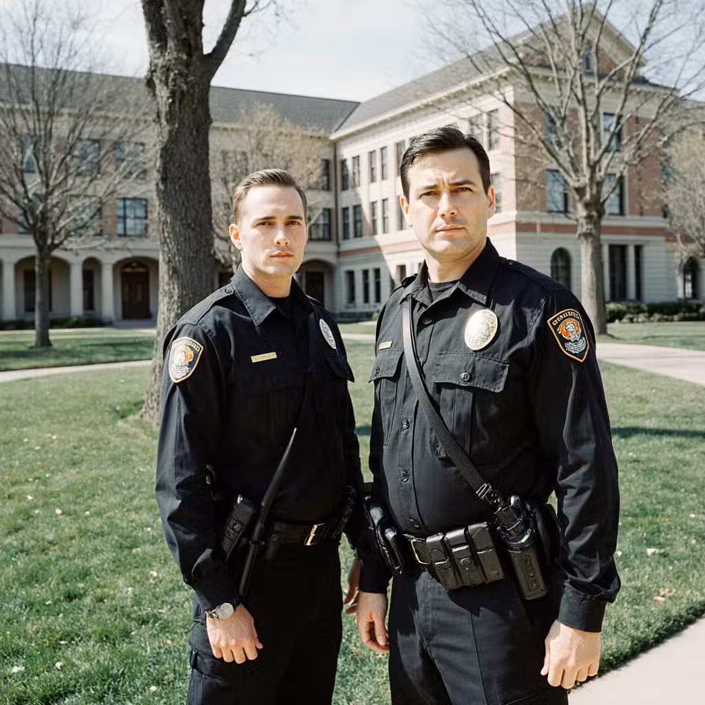 Two security officers looking towards the camera